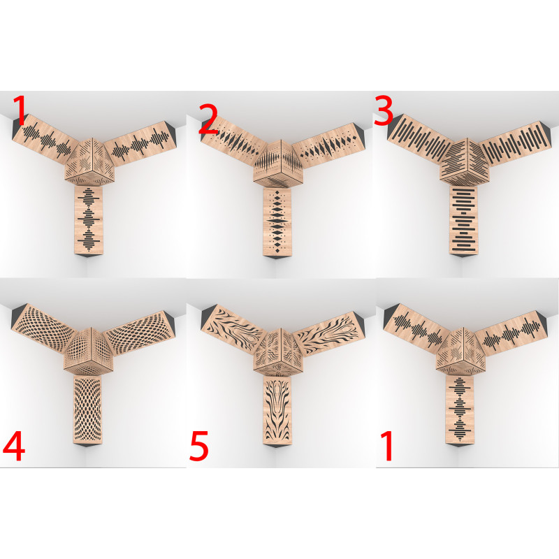 Ecosound Lotus Bass Trap Mini Wood 500x200x100 Bass Trap Kit, 3 pcs + Cube, Assorted Colors 