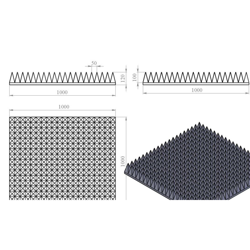 Acoustic foam rubber Ecosound pyramid 120mm 1mx1m Color black graphite