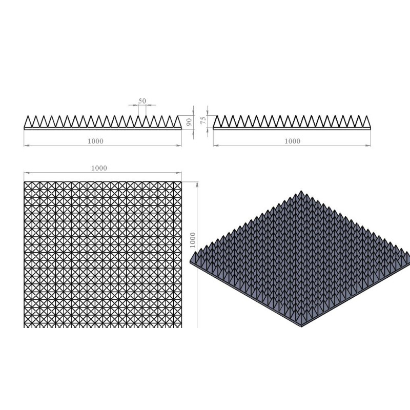 Acoustic foam Ecosound pyramid 90mm 1mx1m Color black graphite