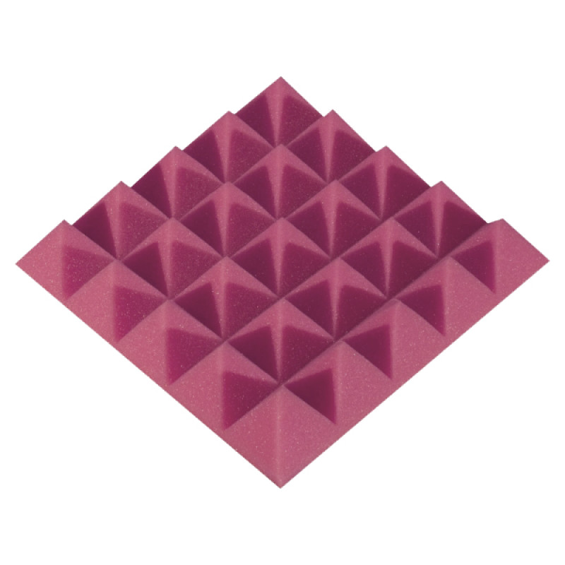 Acoustic foam panel Ecosound Pyramid Color 50 mm thick, 25x25 cm, pink