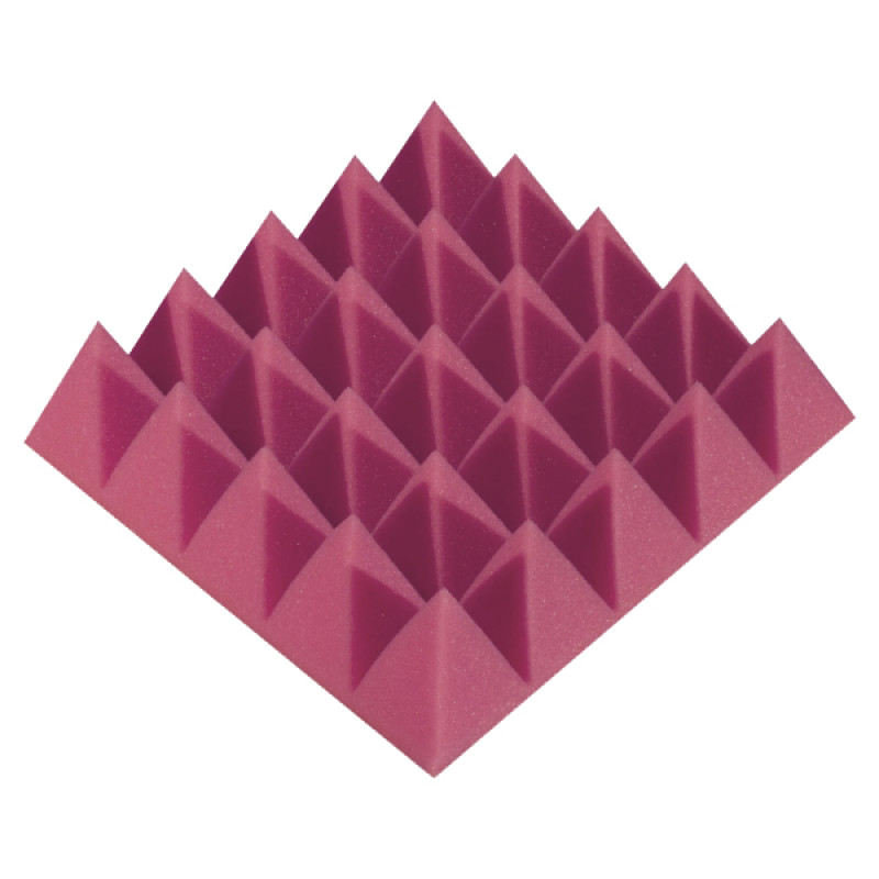 Acoustic foam panel Ecosound Pyramid Color 70 mm thick, 25x25 cm, pink
