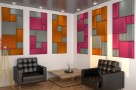 Project visualization using Velvet acoustic panel made of acoustic foam Ecosound Velvet Orange 25x25cm 50mm Orange color. Превью