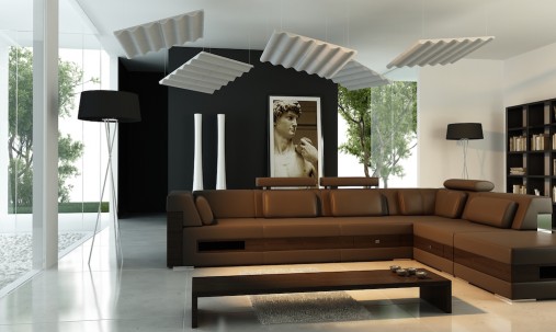 Пример применения Ecosound Quadro Black Acoustic Suspended Sound Absorbing Panel 70mm 1x1m 