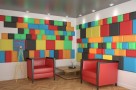 Project visualization using Ecosound Tetras Bordo non-combustible acoustic foam panel 1x1m, 30 mm, bordeaux color. Превью