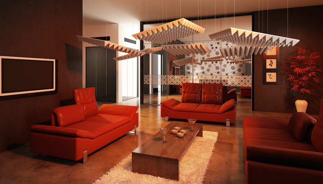 Suspended Sound Absorbing Panel Ecosound Quadro Acoustic Wave Red 50mm 1x1m